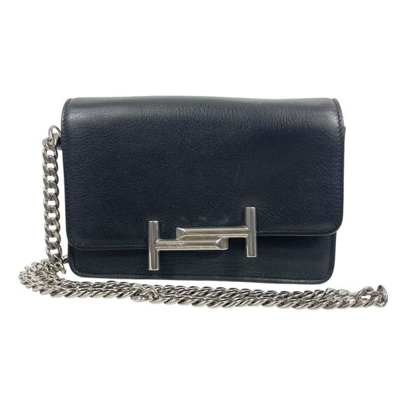 Tod's Double T Leather Wallet on Chain Silver Women Clutch Crossbody Bag - Picture 2 of 12
